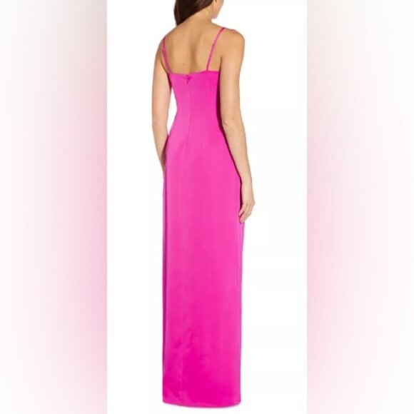 Aidan by Aidan Mattox Women's Pink Cowl-Neck Front-Slit Sleeveless Gown, Size 14 - Picture 2 of 9